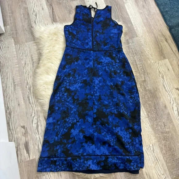 Banana Republic Kristi Blue Black Floral Print Tie Racerback Midi Dress sz 8 - Picture 8 of 10